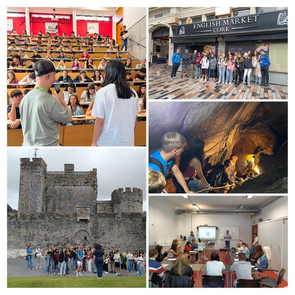 COLLAGE CORK_Irlanda 2026.jpg Cinco imágenes con diferentes actividades realizadas por el grupo de alumnos en Cork, Irlanda.
