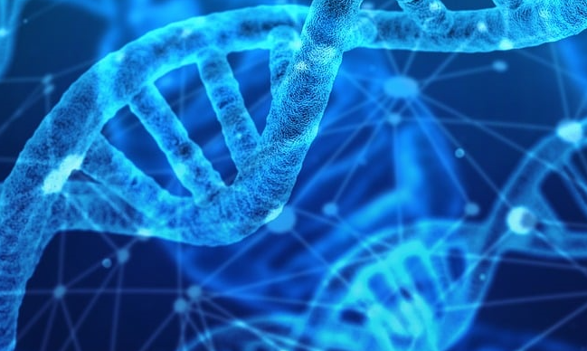 Imagen cadena ADN en tono azul