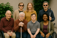 Generada con IA. Grupo de personas con diferentes discapacidades.